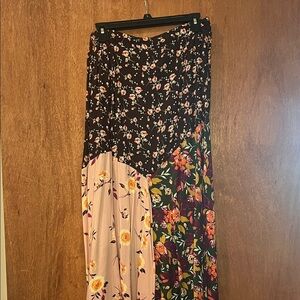 Bo ho Sonoma Floral Patchwork Maxi Skirt - Black, Blush & Green